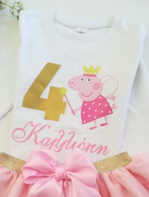 Μπλουζα για γενέθλια Peppa Pig με χρυσο αριθμο γενεθλιων, προσωποποιημένη